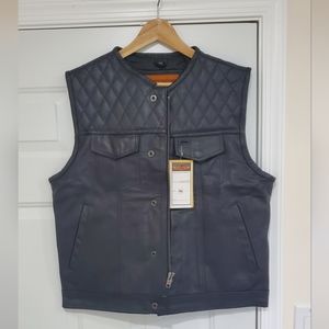 Men's Zippered 1/2" Collar Motorcycle Club Vest with Diamond Padded